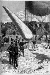 Aerostaty wojskowe: doświadczenia telefoniczne w zakładaniu Meudon. Grawerowanie Claverie w „”Le Monde Illustré””n°1331 z 30 września