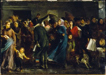 Kolejka przed sklepem mięsnym w 1871 roku, ok. 1871