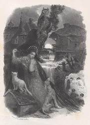 Noc, winieta dziewczyny w XVIII-wiecznym stroju zbierającej róże na rewersie, ok. godz. 1830-65.