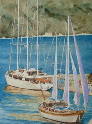 Duże jachty - Korçula, 2010 (akwarela)