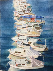 Zachód słońca, port w Dubrowniku, 2011 (akwarela)