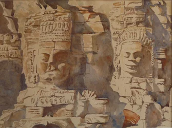 Bajon, Angkhor - Ile twarzy, 2008 (akwarela)