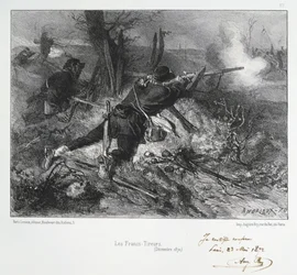 Wojna francusko-pruska 1870-1871: francuscy strzelcy. Z serii litografii Clementa Augusta Andrieux na temat Gardes Nationales.