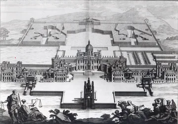Zamek Howard, z „Vitruvius Britannicus” Colena Campbella, ryty Hendrik Hulsbergh, c.1718-20