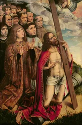 Chrystus Pośrednik z Filipem Przystojnym (1478-1506) i jego świtą, lewy panel z ołtarza (zob. także 223221)