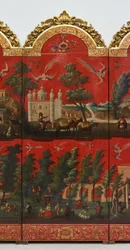 Biombo z widokami miasta Meksyk (olej na czerwonym lakierze maki-e na panelu, z pozłacanymi drewnianymi mocowaniami i lnianym podkładem)