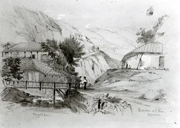 Dom Bergera, Valparaiso, 1834 (ołówek i wc na papierze) (zdjęcie bw)
