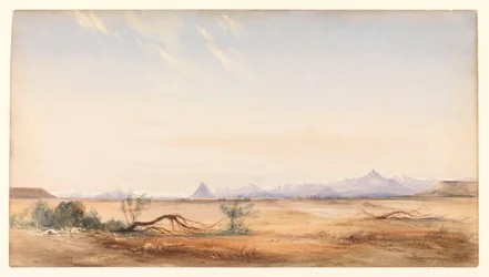 Kordyliera Andów widziana z Równiny Tajemnic, niedaleko Santa Cruz, ok. 1878 r. (akwarela)