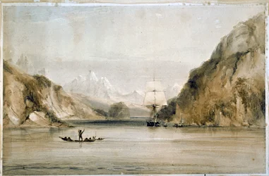 Hms Beagle na drogach morskich Tierra Del Fuego (akwarela)
