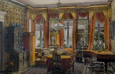 Salon w Berlinie, akwarela Conrada von Muralta (1779-1869)