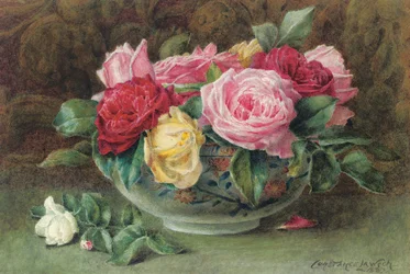 Martwa natura z miską różowych, żółtych i czerwonych róż, 1883