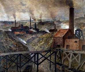 W Black Country. Przemysłowy krajobraz fabryk i kominów.