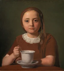 Mała dziewczynka, Elise Købke, z kubkiem przed sobą, 1850.