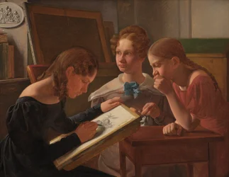 Trzy młode dziewczyny. Siostry Artystki: Alvilde, Ida i Henriette, 1827