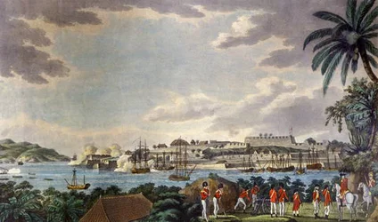 Widok z północnego wschodu na Fort Louis, Martynika, wyryty przez Samuela Alkena (1750-1815) 1796 (grafika)