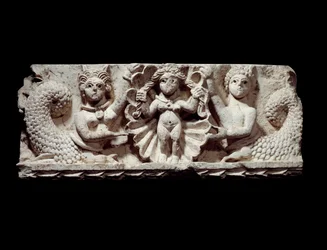 Sztuka koptyjska: Narodziny Wenus (Afrodyty). Wapienny relief z Egiptu. V wiek n.e. W. 0,71 x 0,29 m. Paryż, Muzeum Luwru