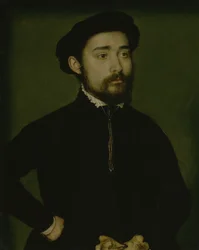 Portret mężczyzny w rękawiczce (olej na desce)