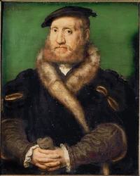 Portret brodatego mężczyzny w futrze (obraz na dębie)