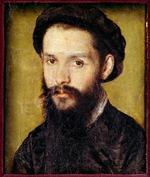 Portret Klemensa des Marets dit Marot (1496-1544) poety francuskiego. Obraz Corneille De Lyon (Corneille de The Hague) (1500/1510-1574) Nd. 0,12x0,10m. 16 wiek. Paryż, Luwr