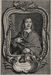 Portret Philipsa Wouwermana lub Philippusa Wouwermansa 1619-1668 Holenderski malarz - rycina Nicolas-Gabriel Dupuis wg Cornelisa Visschera