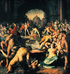 Rzeź niewiniątek, środkowy panel tryptyku, autorstwa Cornelisa Cornelisza van Haarlema (1562-1638)