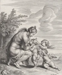 Wenus pielęgnująca trzy amorki w krajobrazie, ca. 1627-78.
