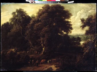 "Krajobraz Flandrii ze stadem krów" Obraz Constantinus Cornelis Huysmans (1648-1727) Muzeum Puszkina, Moskwa