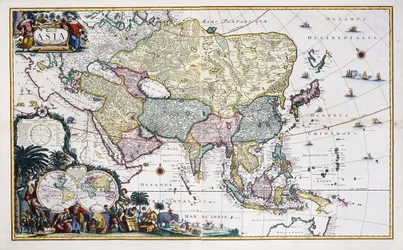 Mapa Azji, ok. 1696 (rycina ręcznie kolorowana)