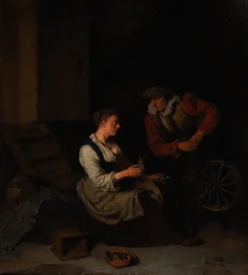 Kawaler i kobieta przy kołowrotku, 1662.