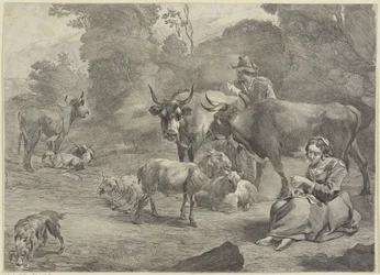 Pejzaż z pasterzem i szwalną pasterką