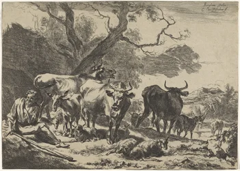 Odpoczywający stary pasterz ze swoją trzodą Krajobrazy (tytuł serii)