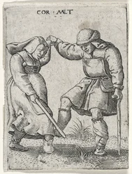 Mężczyzna z zabandażowaną stopą tańczący z kobietą, 1572 (rycina na papierze wykładanym)