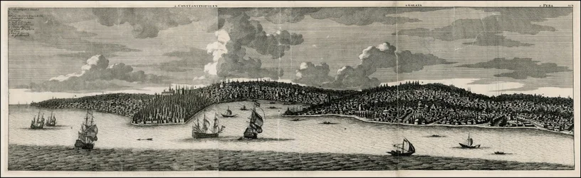 Widok Konstantynopola i Pery z 1698 r. autorstwa Cornelisa De Bruyna