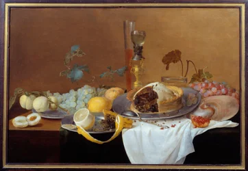 Martwa natura z obrazem pate autorstwa Cornelisa de Heema (1631-1695) Nantes z XVII wieku, Musee des Beaux Arts