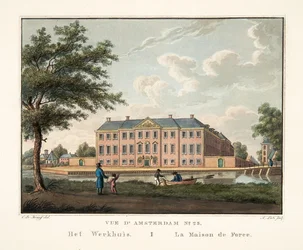 Widok na Amsterdam nr 25. Het Werkhuis. La Maison de Force, 1825 (ręcznie kolorowane grawerowanie)