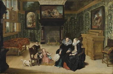 Wnętrze nazwane "salonem Rubensa" autorstwa Vos, Cornelis de (1584-1651). Olej na drewnie. Wymiary: 75x115cm. Muzeum Narodowe w Sztokholmie