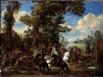 Scena bitwy (Scena bitwy) Obraz Cornelisa De Waela (1592-1667) (ec flam) Dim 75x100 cm Genes, Musei di Strada Nuova (dawniej Palazzo Bianco)