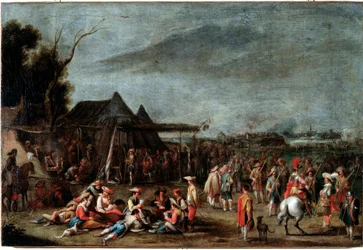 Biwak żołnierzy (biwak żołnierzy) Obraz Cornelisa De Waela (1592-1667) XVII wiek Dim 50x75 cm Genes, Musei di Strada Nuova (ex Palazzo Bianco)