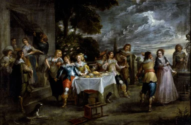 Historia syna marnotrawnego: rozproszenie. Obraz Cornelisa De Waela (1592-1667), około 1630-1639. Sztuka flamandzka. Olej na płótnie. Wymiary: 57x86cm. Geny, kolekcja Privee.