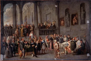 „Odwiedź chorych” Obraz Cornelisa De Waela (1592-1667) (ec flam) po 1625 Dim 100x150 cm Genes, Musei di Strada Nuova (dawniej Palazzo Bianco)