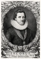 Portret Jakuba I, króla Wielkiej Brytanii, rytowany przez R.White, 1669