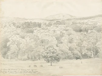 Wrottesley Hall - Widok na wzgórza Malvern: rysunek ołówkiem, 1820