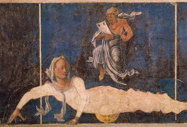 Panna z dziekanem, scena z miesiąca sierpnia, ok. 1470, przypisywana Cosimo Tura