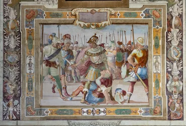 Scena bitewna z Czynu Godfreya z Bouillon podczas zdobywania Jerozolimy, ok. 1589-94 (fresk)