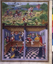 Wpływy marcowe: myślistwo i dwór. Miniatura wykonana przez Cristoforo de Predis (v. 1440-v. 1486) - w „” De Sphaera””” d