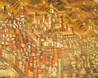 Widok Genui i jej zamku (detal) 1597 (olej na płótnie)