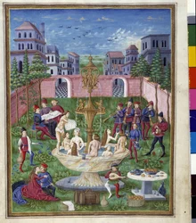 Wpływ Merkurego: ogród miłości i źródło młodości. Miniatura Cristofora de Predis (ok. 1440-ok. 1486) - w «De Sphaera» d