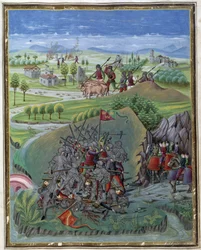 Wpływ Słońca: Wojna. Miniatura wykonana przez Cristoforo de Predis (v. 1440-v. 1486) - w "De Sphaera" d
