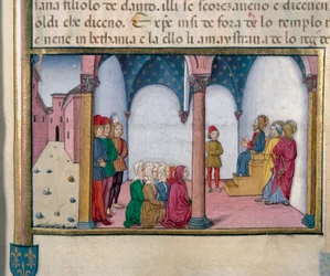 Jezus nauczający w Miniaturowej Świątyni Cristoforo De Predis (1440-1486) po Historii Nowego Testamentu
