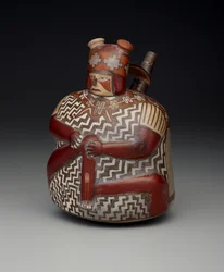 Naczynie przedstawiające rannego wojownika, wczesny okres pośredni, faza 7 Nazca, ok. 500-600 (ceramika)